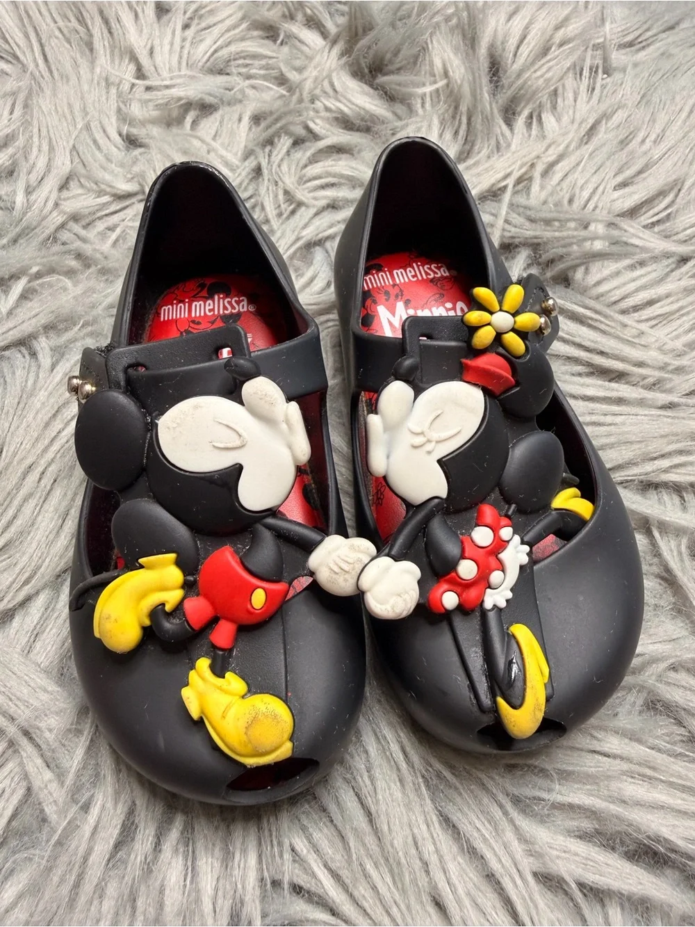 Mini Melissa Black Minnie Mouse Jelly Flats with Red & Yellow Accents